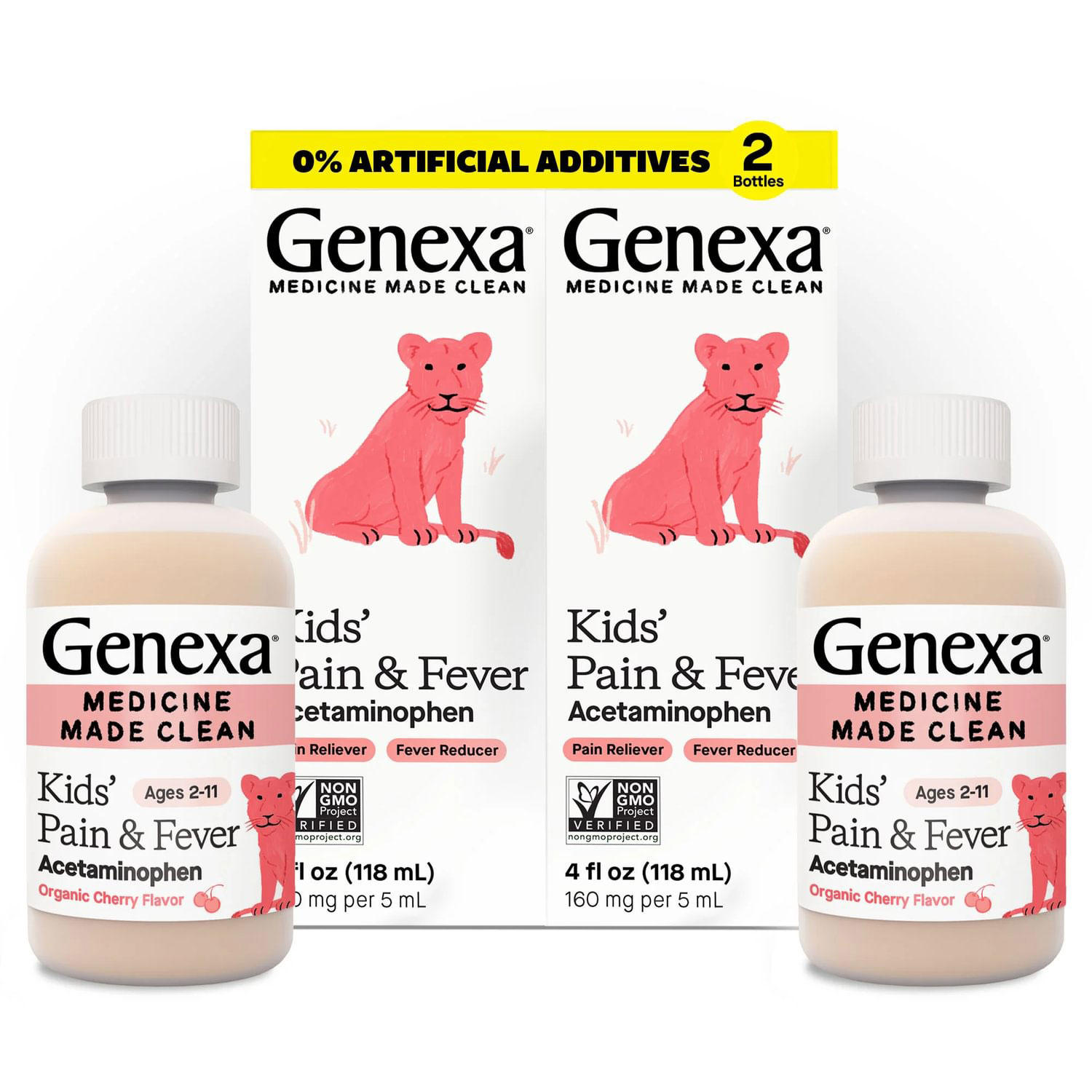 Genexa Kids' Pain & Fever Acetaminophen Liquid, Cherry, 4 fl. oz., 2 pk.